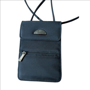 Vintage Samsonite Black Crossbody Travel Wallet Compact Purse 2 Zippers 2 Button